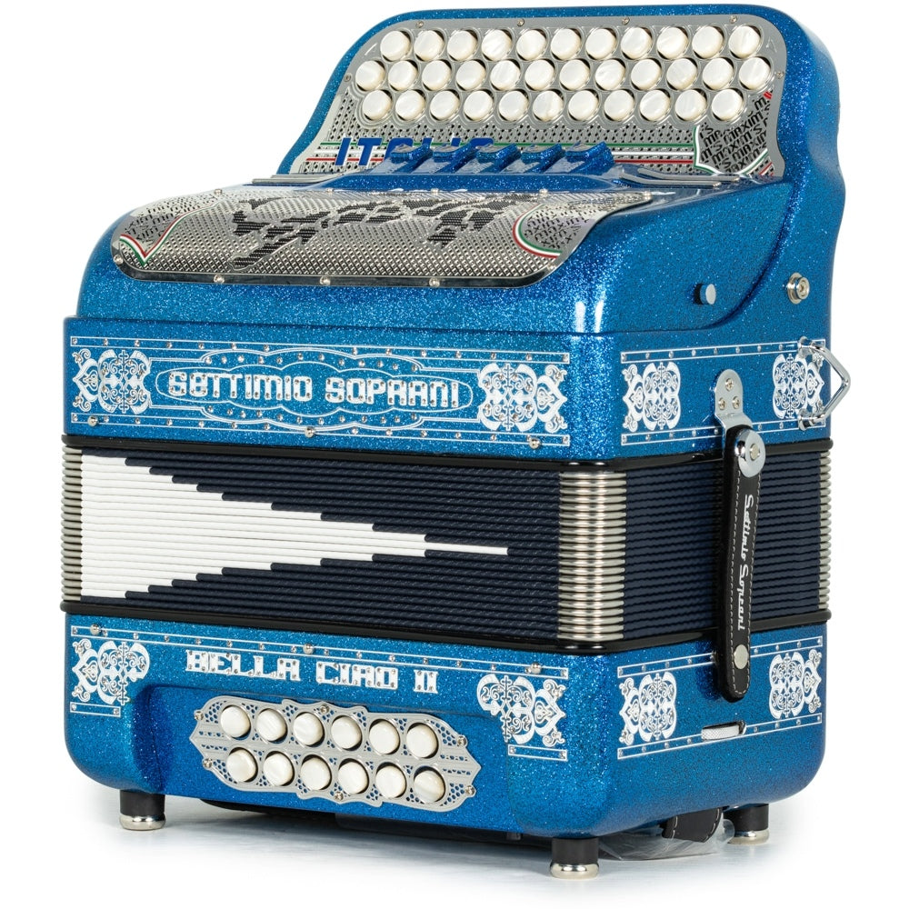 Settimio Soprani Bella Ciao II Ultra Compact 5 Switch Accordion EAD in Blue Glitter with Silver